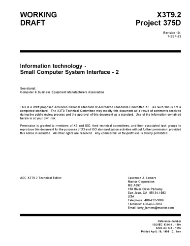 {PDF} Small Computer System Interface - 2 (SCSI-2 r10L) T10 Technical Committee