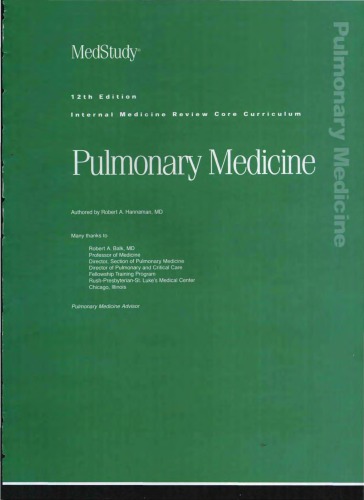 {PDF} MedStudy 12th Edition Internal Medicine Board Review Core Curriculum 2007 2008: Pulmonary Medicine robert a hannaman