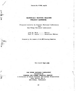 {PDF} Materials testing reactor project handbook John Henry Buck; Carl F Leyse; Argonne National Laboratory.; Oak Ridge National Laboratory