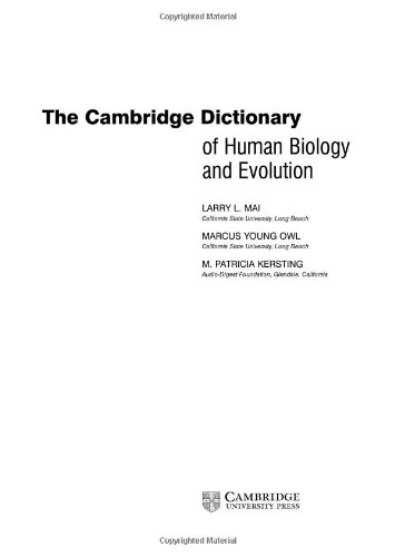 {PDF} The Cambridge Dictionary of Human Biology and Evolution Larry L. Mai, Marcus Young Owl, M. Patricia Kersting