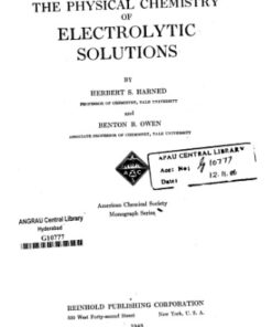 {pdf} The Physical Chemistry of Electrolytic Solutions Herbert S. Harned, Benton B. Owen.