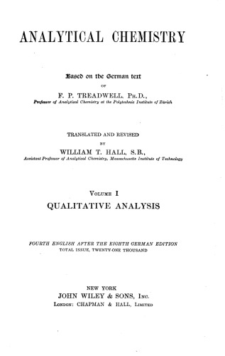 [PDF] Analytical Chemistry Vol 1 F. Treadwell, W. Hall