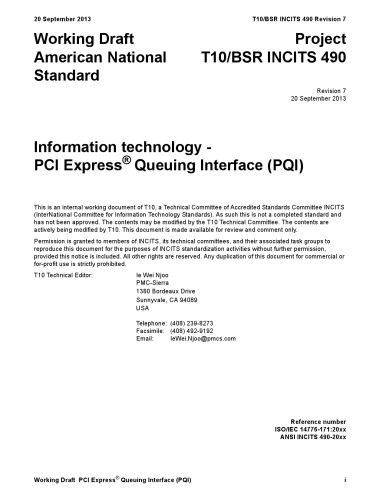 {PDF} SCSI - PCI Express Queuing Interface (PQI r07) T10 Technical Committee, Ie Wei Njoo editor