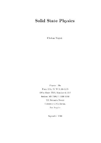 [PDF] Solid State Physics: Lecture Notes Chetan Nayak