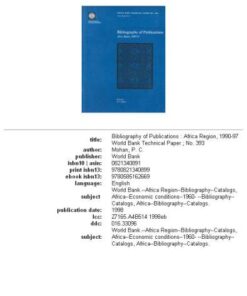 {PDF} Bibliography of Publications: Africa Region, 1990-97 (World Bank Technical Paper) World Bank, P. C. Mohan