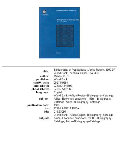 {PDF} Bibliography of Publications: Africa Region, 1990-97 (World Bank Technical Paper) World Bank, P. C. Mohan