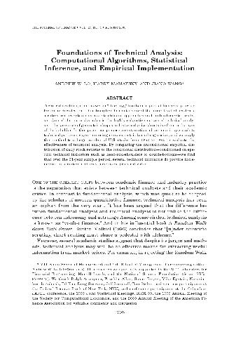 {PDF} Foundations of Technical Analysis: Computational Algorithms, Statistical Inference, and Empirical Implementation Andrew W Lo