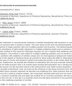 {PDF} Light-matter interaction in nanostructured materials Kristensen, Philip Tr?st