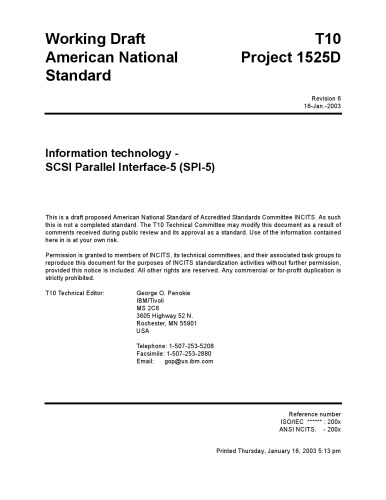 {PDF} SCSI Parallel Interface - 5 (SPI-5 r06) T10 Technical Committee