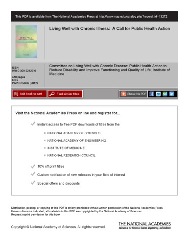 {PDF} Living Well with Chronic Disease: A Call for Public Health Action Committee on Living Well with Chronic De, Committee on Living Well with Chronic Desease Public Action, Committee on Living Well with Chronic Di, Committee on Living Well with Chronic Disease Public Action to Reduce Disability and Improve Functioning and Quality of Life, Institute Of Medicine