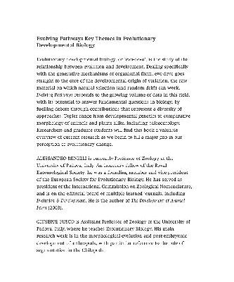 {PDF} Evolving pathways key themes in evolutionary developmental biology Minelli A., Fusco G. (eds.)