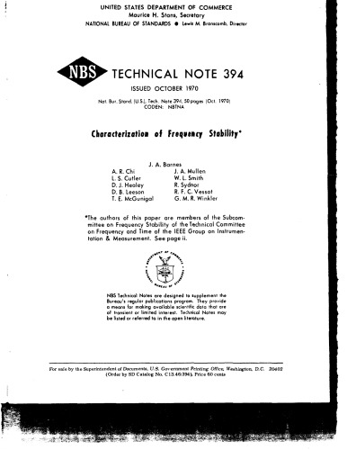{PDF} Characterization of Frequency Stability J. A. Barnes, A. R. Chi, L. S. Cutler, D. J. Healey , R. Sydnor, D. B. Leeson, T. E. McGunigal, J. A. Mullen, W. L. Smith, R. F. C. Vessot, G. M. R. Winkler