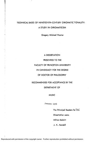 {PDF} Technical Bases of Nineteenth-Century Chromatic Tonality: A Study in Chromaticism Gregory Proctor