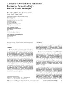 {PDF} Wavelet - A tutorial on wavelets from an electrical engineering perspective. 1. Discrete wavelet techniques Sarkar, Su, Adve et al