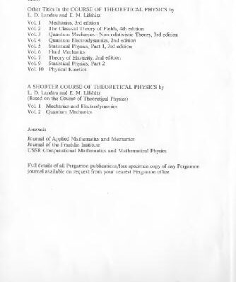 [PDF] Course of Theoretical Physics, Volume 8, Volume 8, Second Edition: Electrodynamics of Continuous Media J. S. Bell, M. J. Kearsley, L. P. Pitaevskii, L D Landau, E.M. Lifshitz, J. B. Sykes