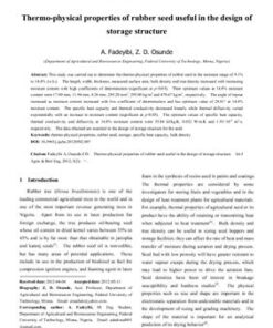 {pdf} Thermo-physical properties of rubber seed useful in the design of storage structure Fadeyibi A., Osunde Z.D.