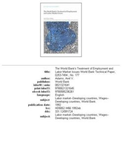 {PDF} The World Bank's Treatment of Employment and Labor Market Issues (World Bank Technical Paper) Arvil V. Adams, Gail Stevenson, Gail Stevenson, World Bank