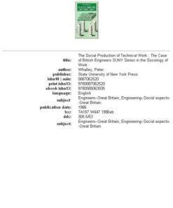{PDF} The social production of technical work: the case of British engineers Peter Whalley