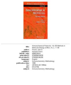 [PDF] Immunochemical Protocols (Methods in Molecular Biology) John Pound