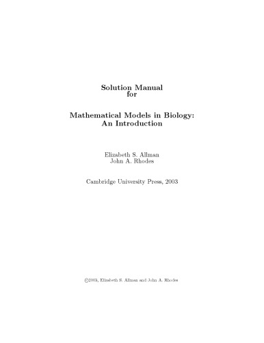 {pdf} Solutions Manual for Mathematical Models in Biology Elizabeth S. Allman and John A. Rhodes