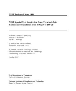 {PDF} NIST Special Test Service for Four-Terminal-Pair Capacitance Standards from 0.01 ?F to 100 ?F Svetlana Avramov-Zamurovic, Andrew D. Koffman, Bryan C. Waltrip