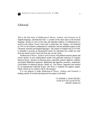 [PDF] Mathematical Physics, Analysis and Geometry - Volume 1 V. A. Marchenko, A. Boutet de Monvel, H. McKean (Editors)