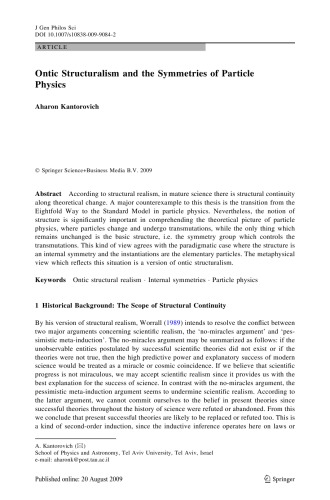 [PDF] Ontic Structuralism and the Symmetries of Particle Physics Aharon Kantorovich