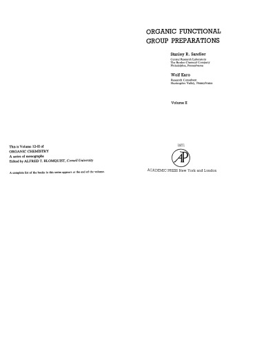 [PDF] Organic functional group preparations Stanley R Sandler; Wolf Karo