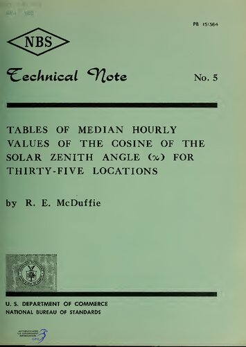 {PDF} Tables of median hourly values of the cosine of the solar zenith angle (x) for thirty-five locations R.E. McDuffie