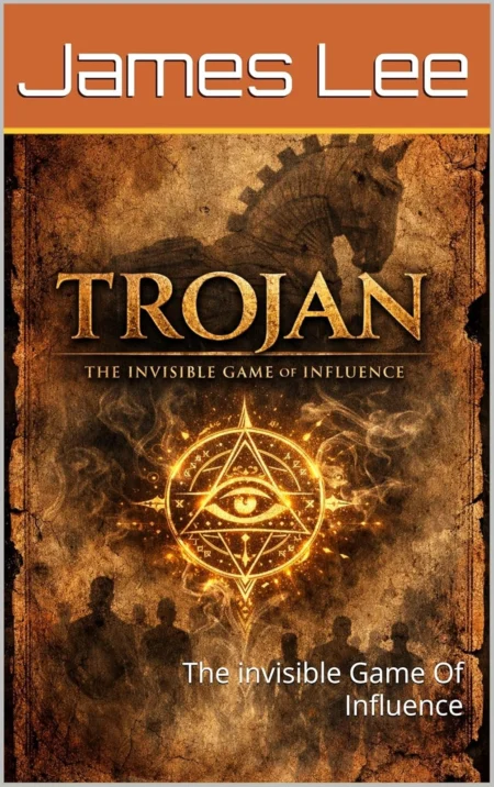TROJAN: The Invisible Game Of Influence PDF eBook cover by James Lee and Daniel Abraham – a forbidden manuscript on psychology, power dynamics, and self-command.