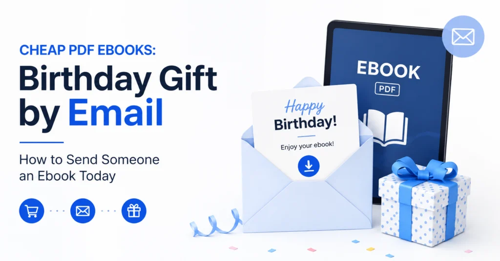 birthday gift by email with PDF ebook on laptop screen